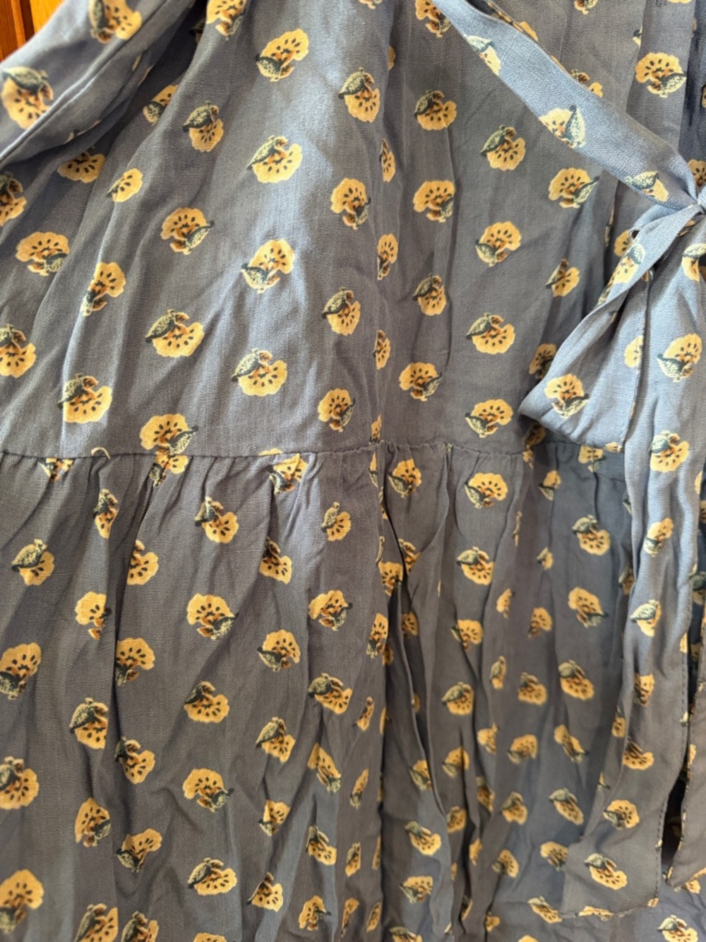 Lucky Brand Dusty Blue Floral Button-Front Tie-Waist Midi Dress - Picture 7 of 10